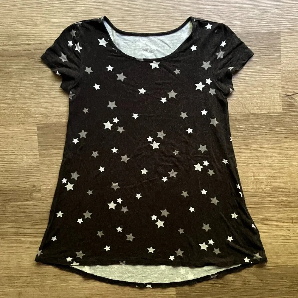 12 Vintage Justice Girls Black Star Short-Sleeve Swing Top
